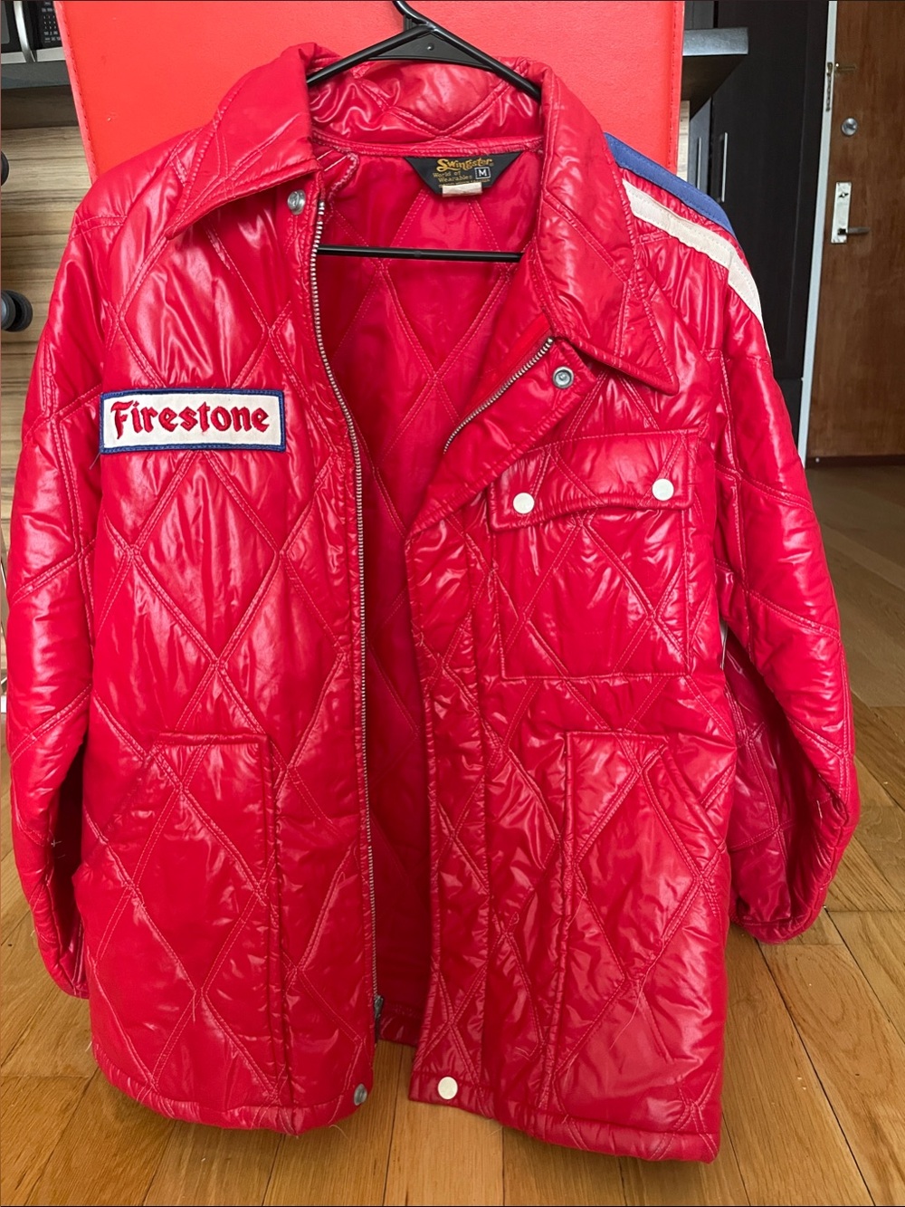 Firestone Red Quilted Puffer Jacket - Vintage Racing Style